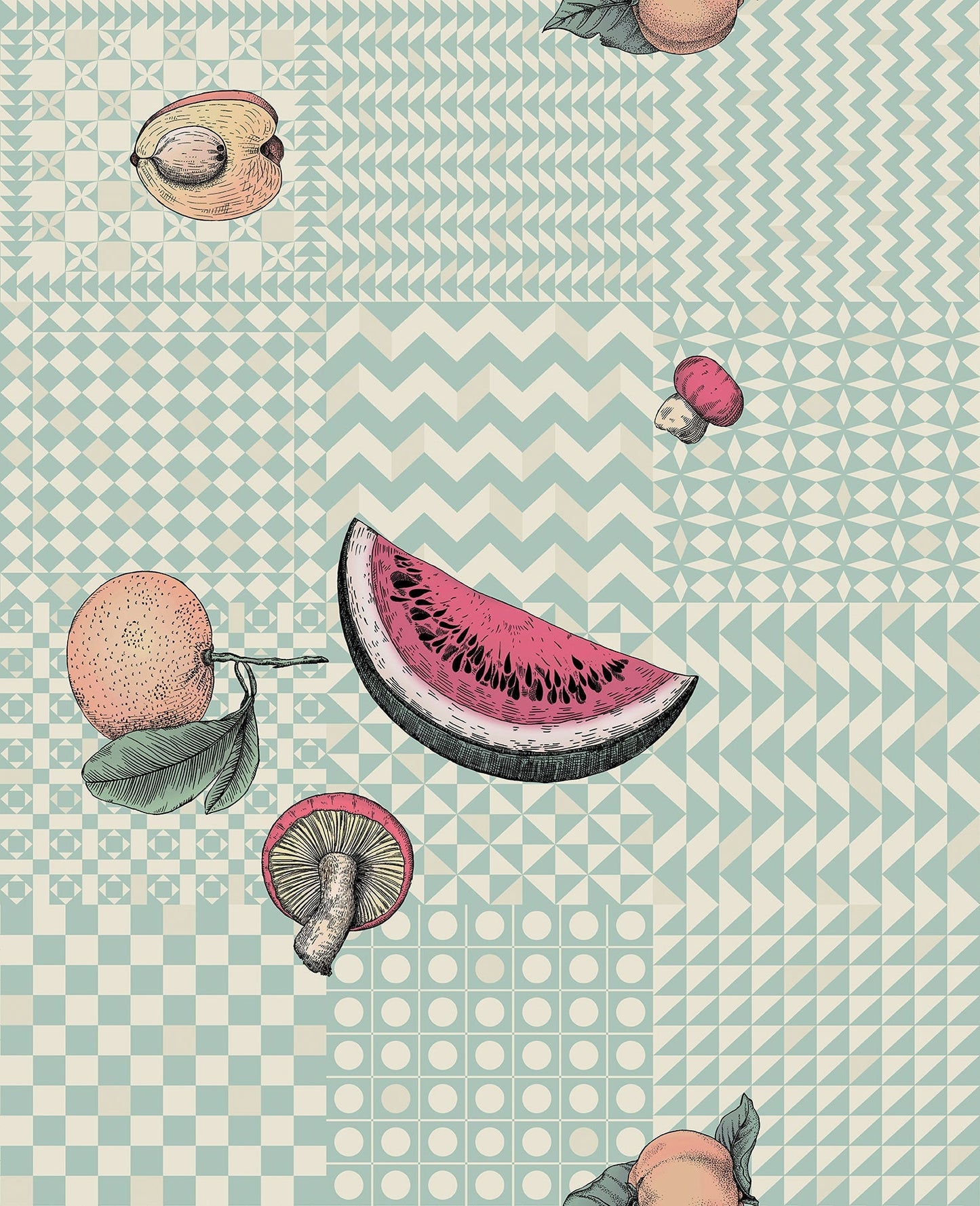 Frutta e Geometrico Wallpaper - Blue - Cole & Son