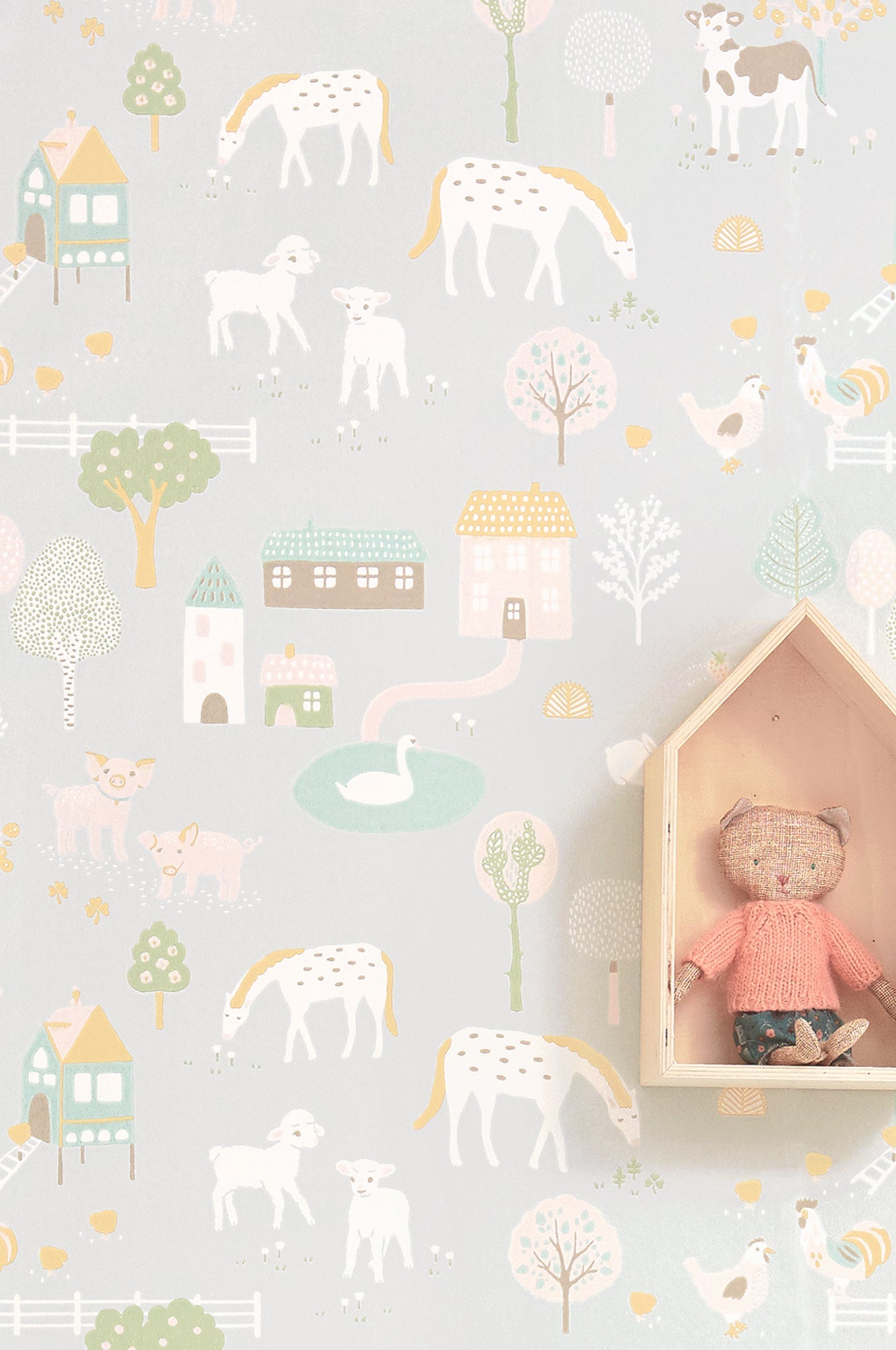 My Farm Soft Grey Wallpaper - Majvillan