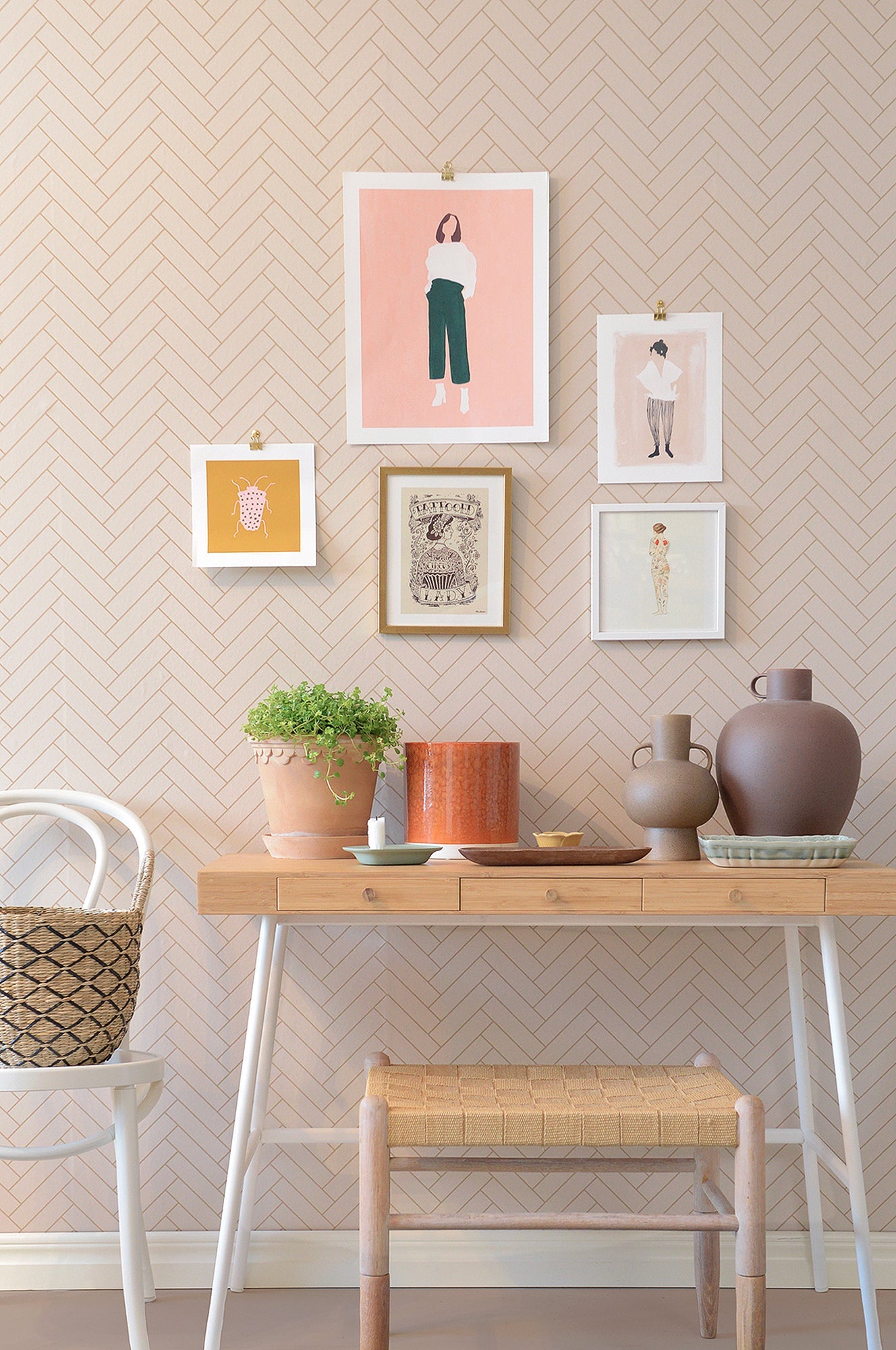 Herringbone Sandy Beige Wallpaper - Majvillan