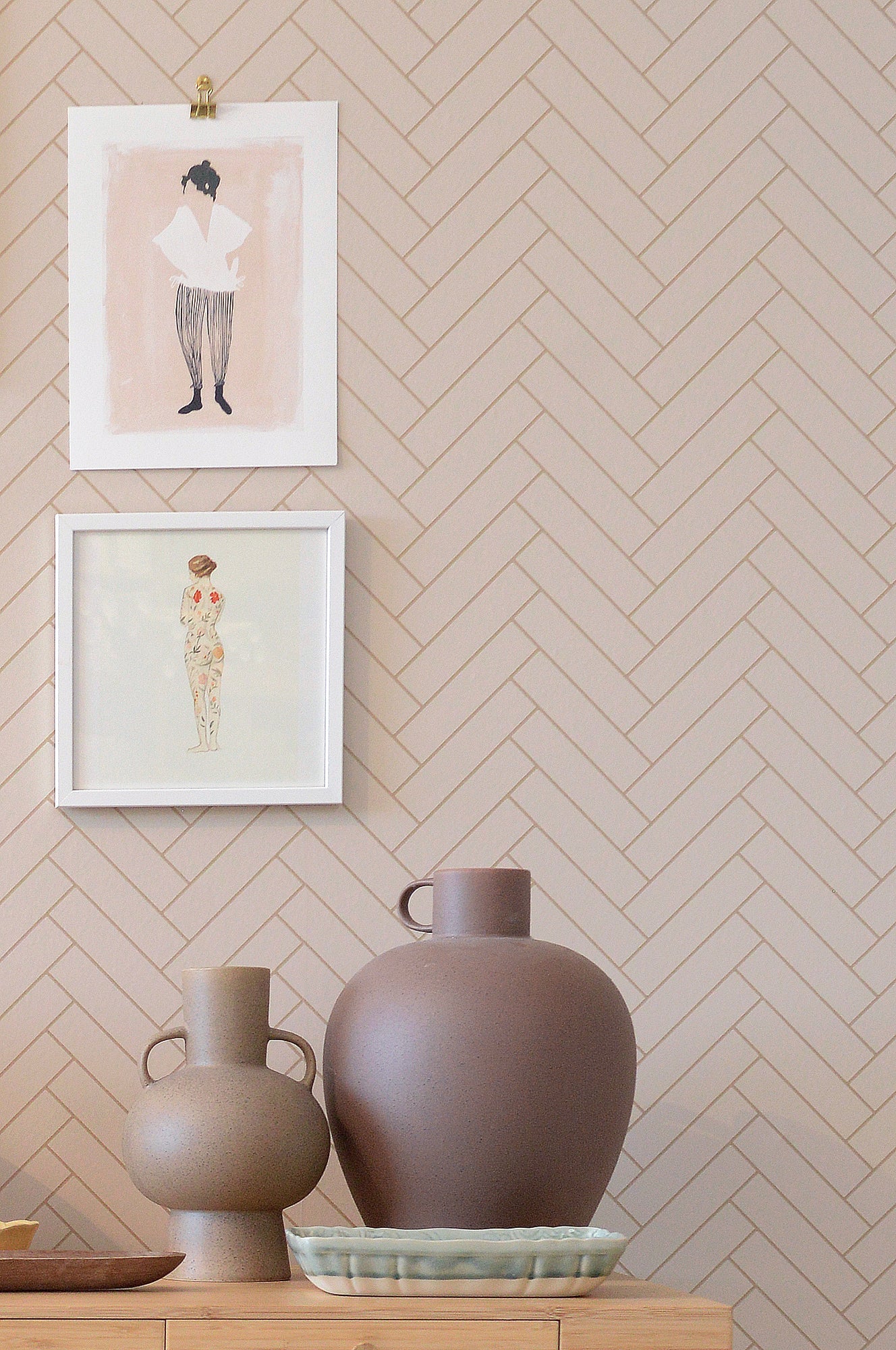 Herringbone Sandy Beige Wallpaper - Majvillan
