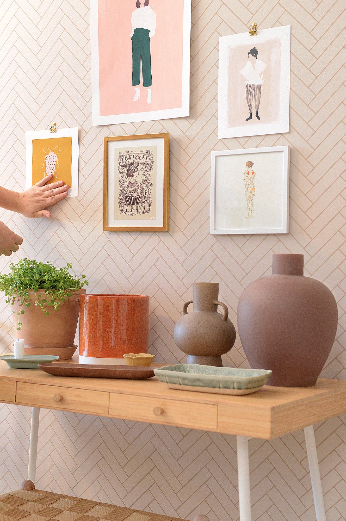 Herringbone Sandy Beige Wallpaper - Majvillan