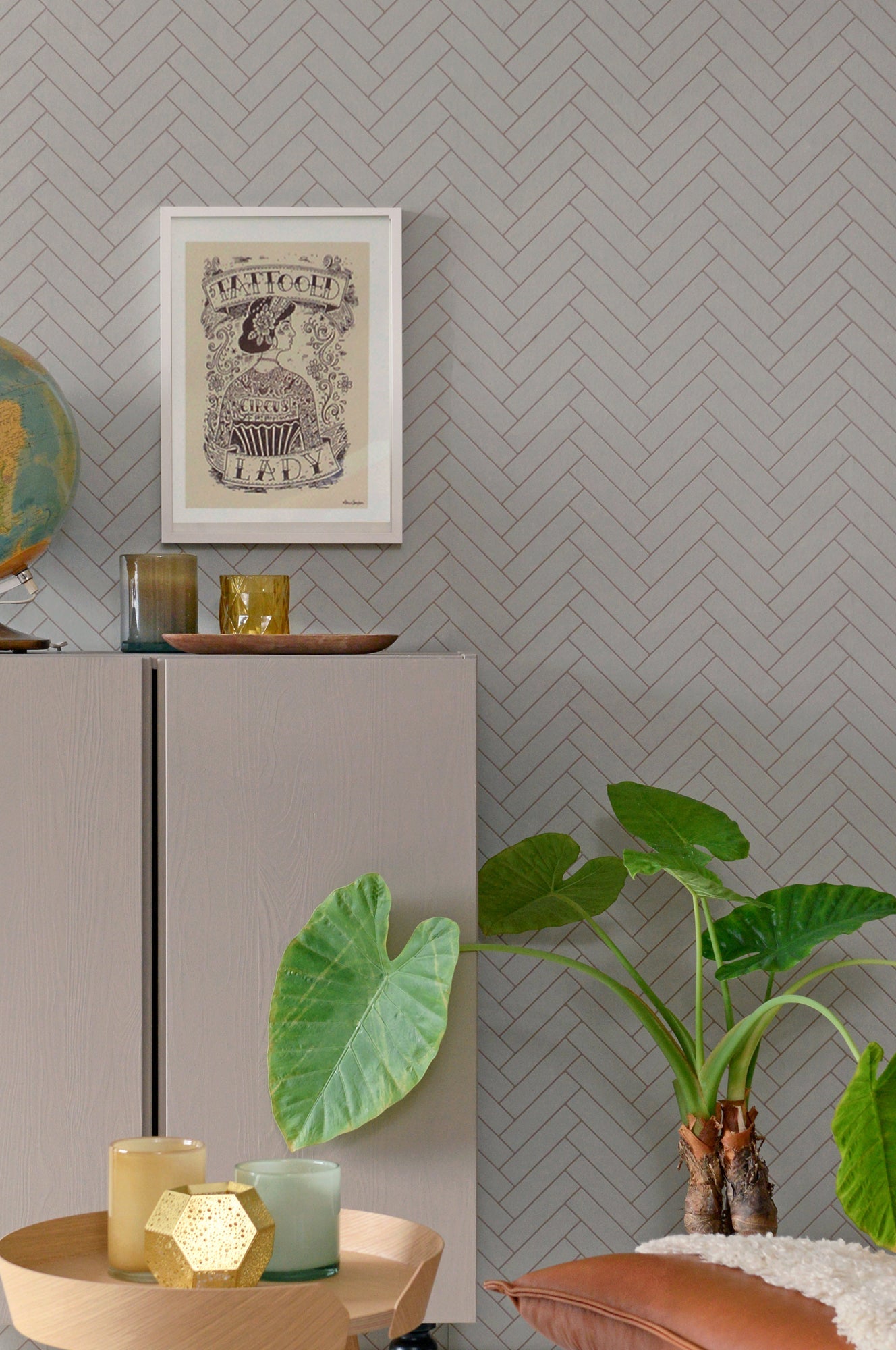 Herringbone Greige Blue Wallpaper - Majvillan