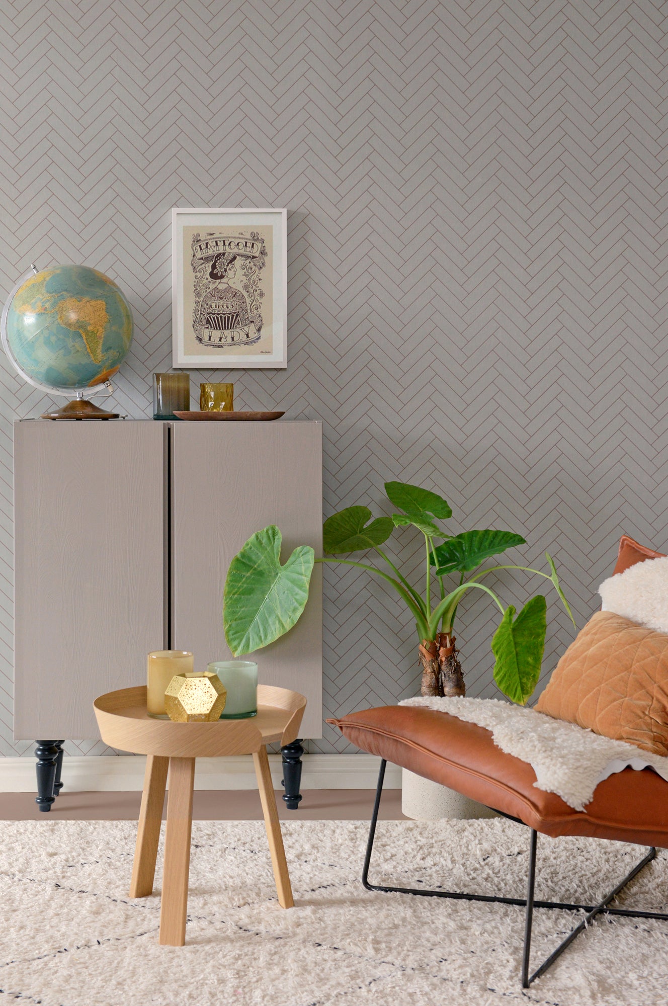 Herringbone Greige Blue Wallpaper - Majvillan