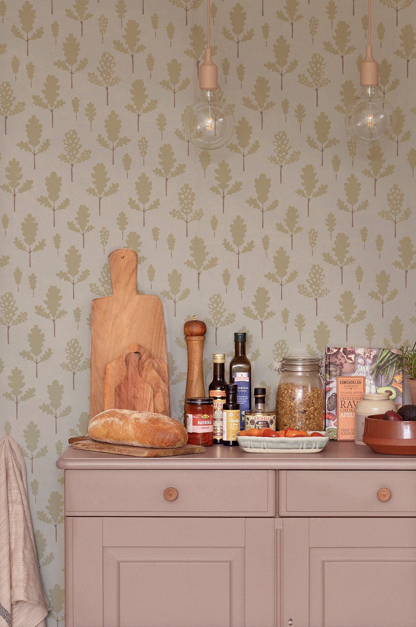 Oak Greige Blue Wallpaper - Majvillan