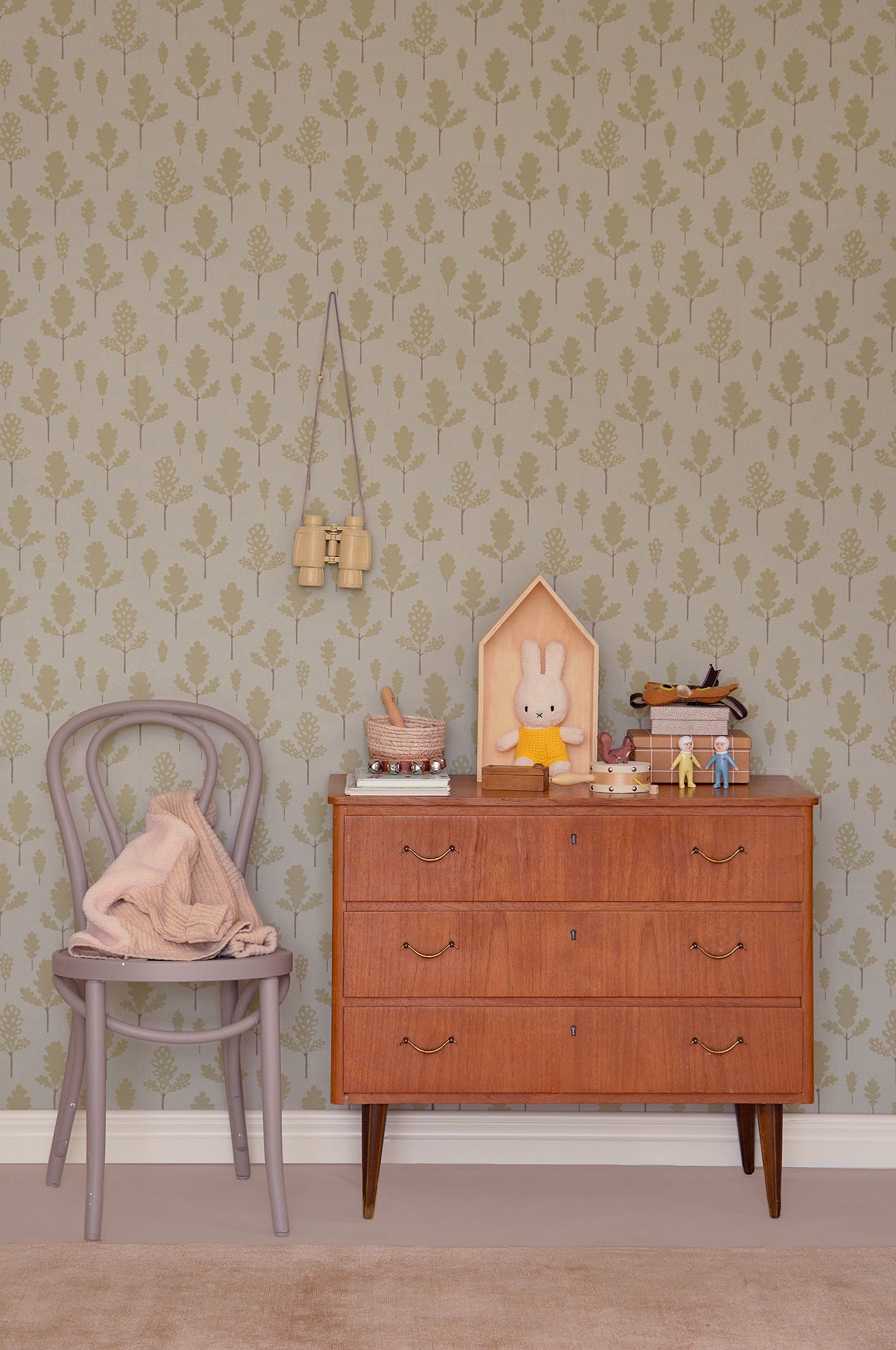 Oak Greige Blue Wallpaper - Majvillan