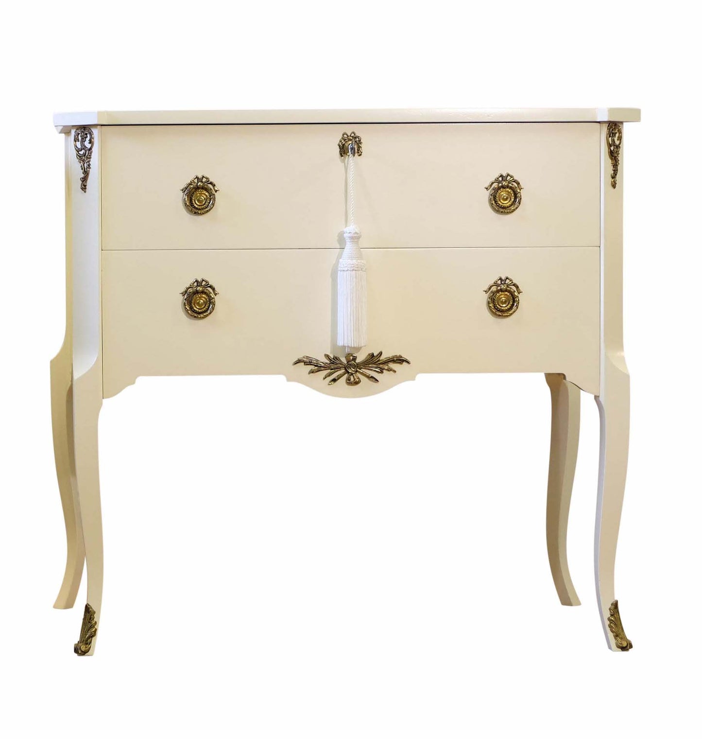 (727-1) Gustavian Style Commode in Calming Cream with Brass Details (Single)