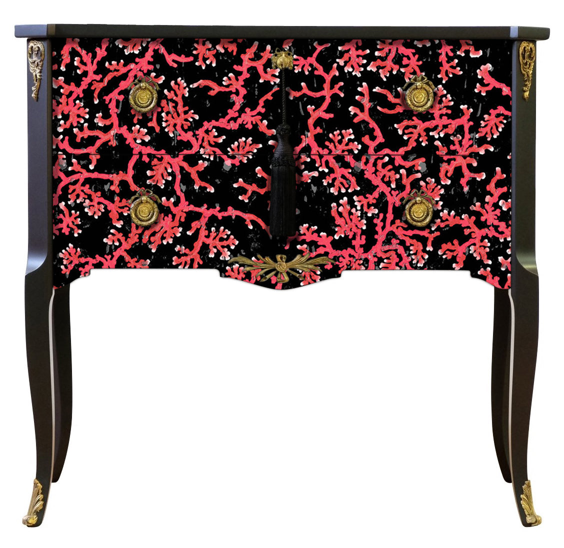 (703) Gustavian Style Commode with Coral Design and Matching Painted Marble Top