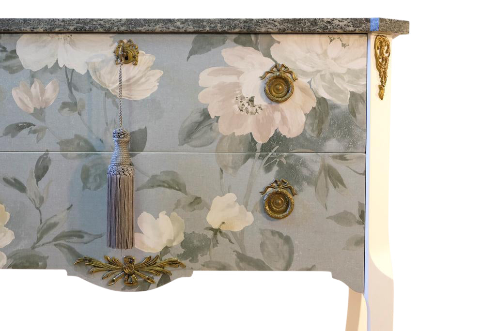 (716) Gustavian Style Commode with Floral Blue Design
