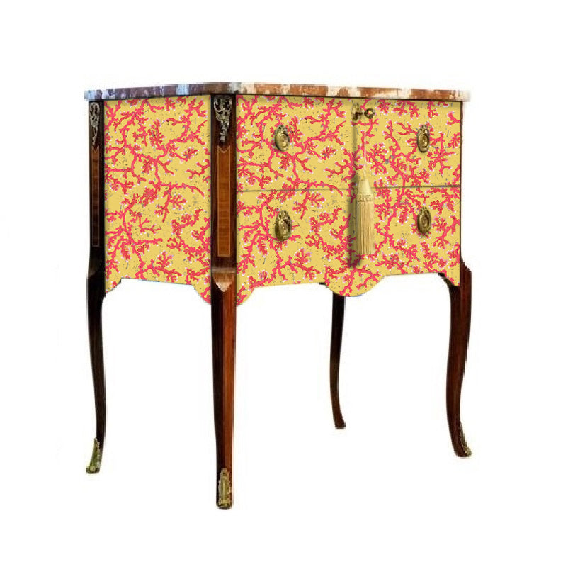 Gustavian Style Commode with Coral Design and Natural Marble Top