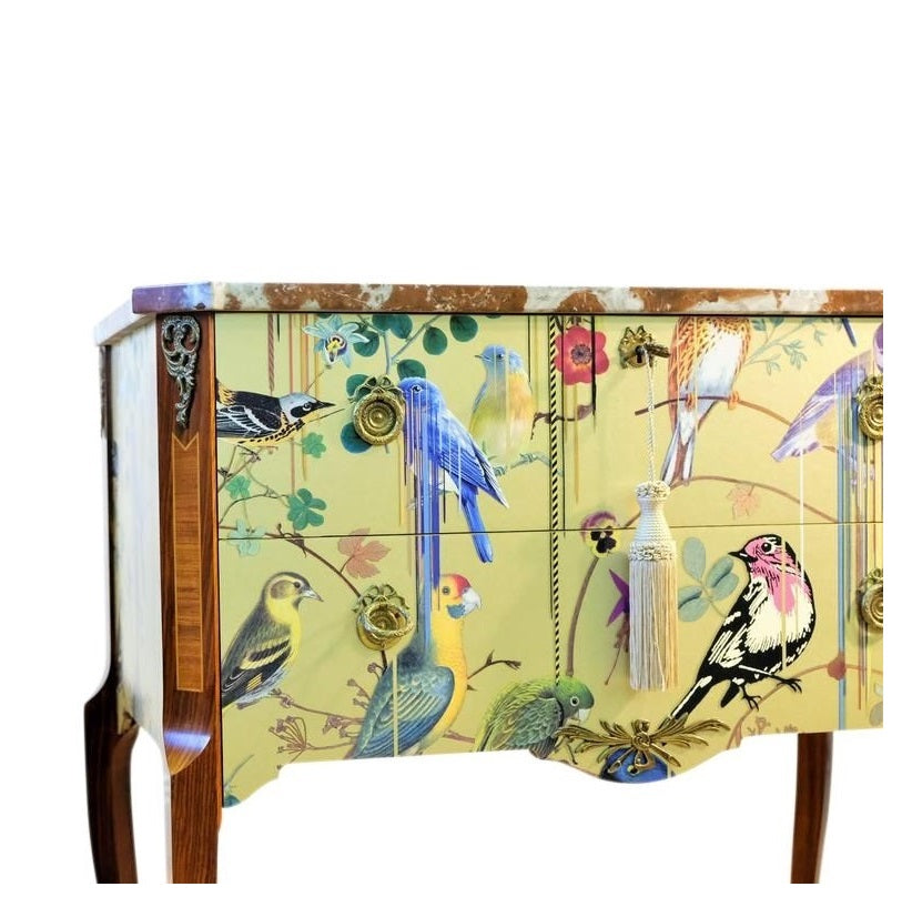 (705) Gustavian Style Commode with Gold Christian Lacroix Design