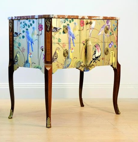 (705) Gustavian Style Commode with Gold Christian Lacroix Design