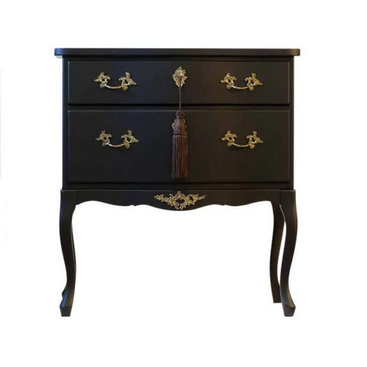 (649) Rococo Style Chest with 2 Drawers and Modern Flat Black Finish