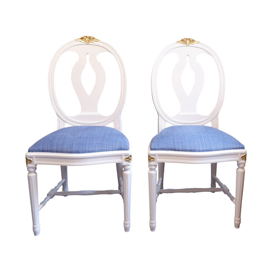 Pair of Gustavian Rose Carved Chairs with Gold carved detailing