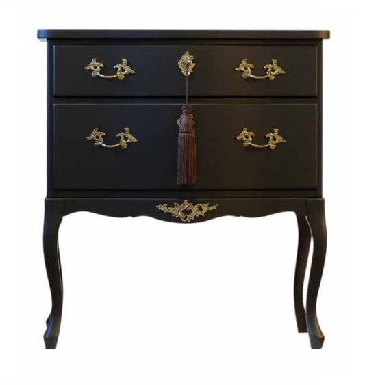 (649) Rococo Style Chest with 2 Drawers and Modern Flat Black Finish