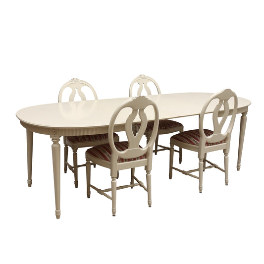 Gustavian Dining Table with 4 carved Rose chairs - ex display - UK delivery