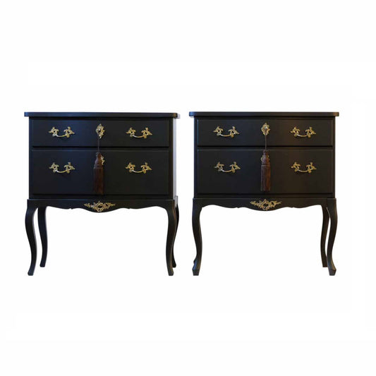 (649-2) Rococo Style Chest with 2 Drawers and Modern Flat Black Finish - Pair