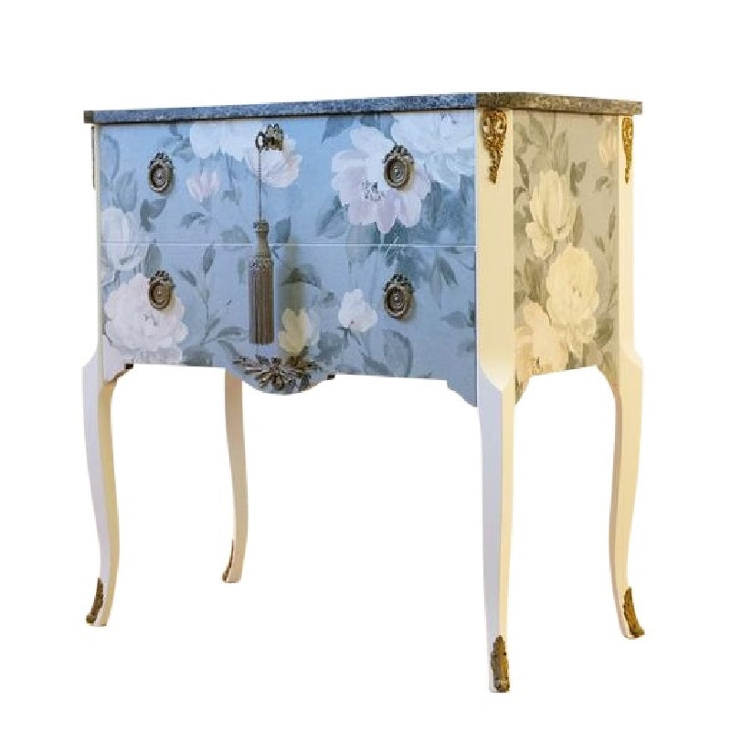 (716) Gustavian Style Commode with Floral Blue Design
