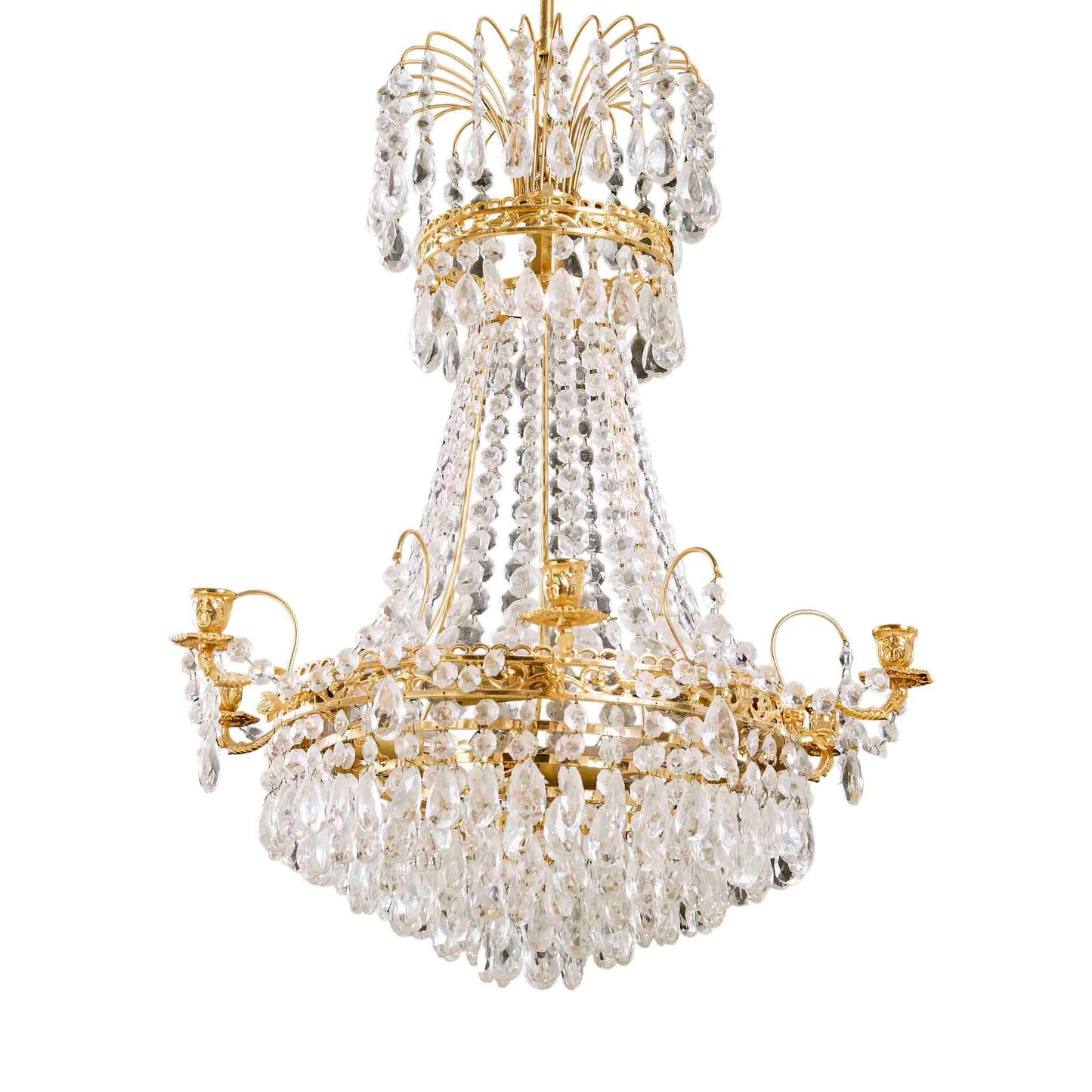 Antique 6 Arm Crystal Empire Chandelier with different cut crystals 1900's