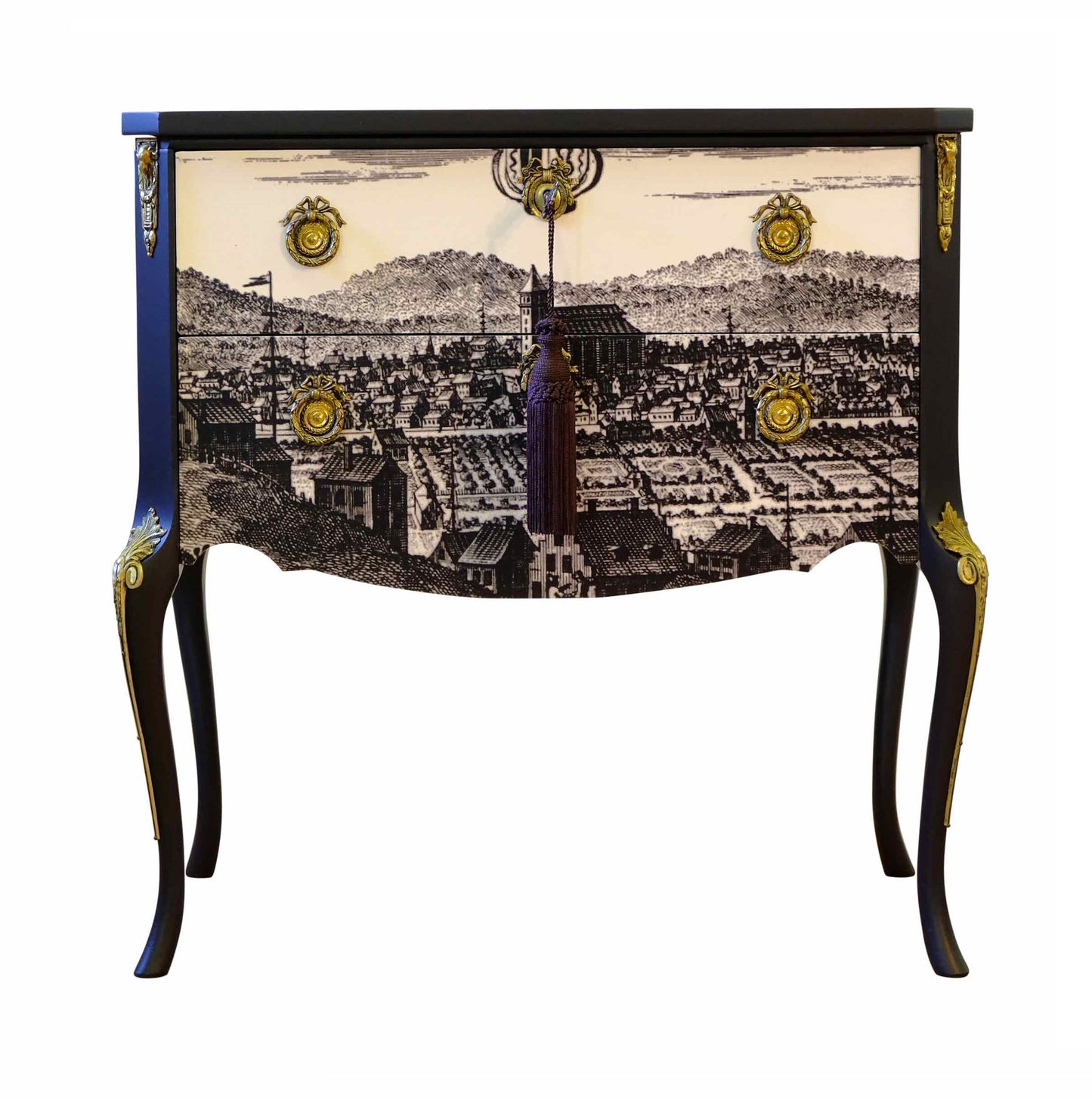 (652-1) Classic Rococo  Style Chests with 17th Century Print