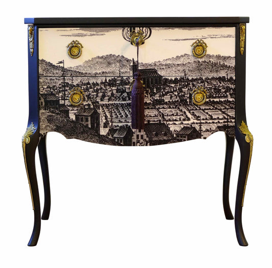 (652-1) Classic Rococo  Style Chests with 17th Century Print