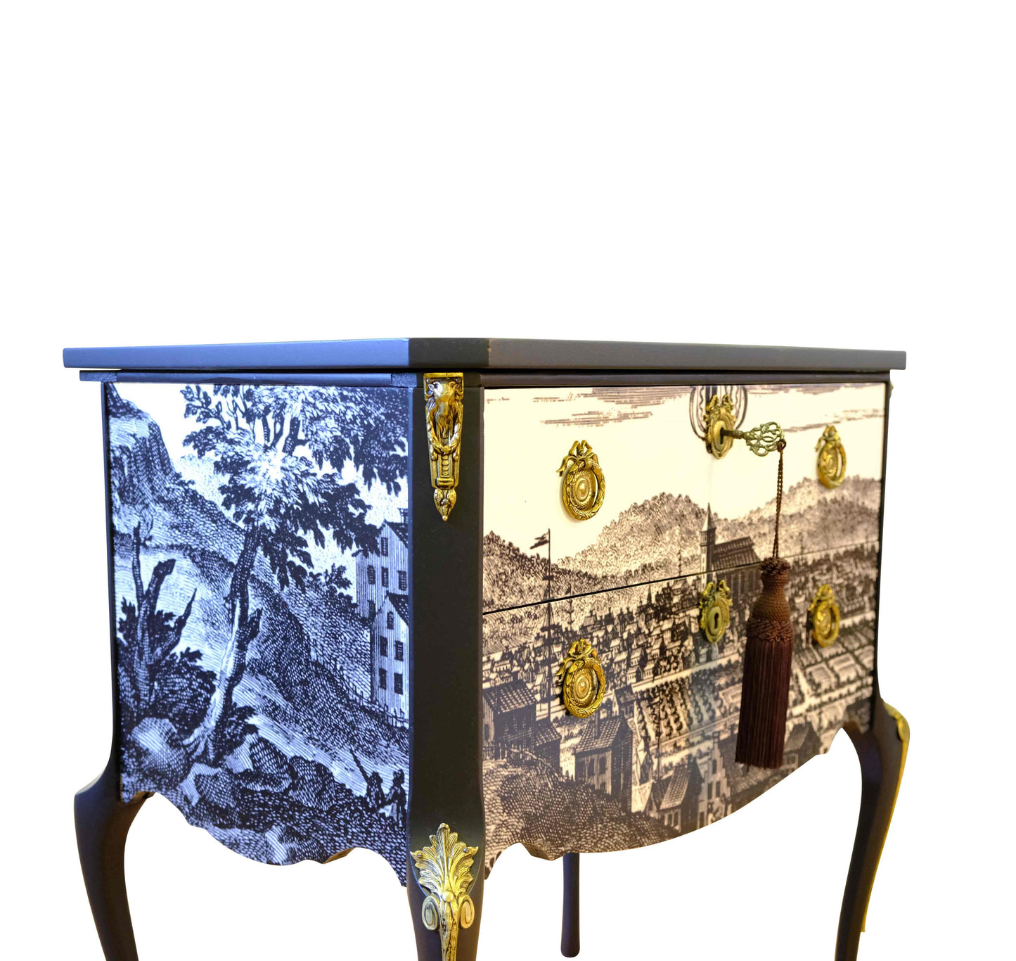 (652-1) Classic Rococo  Style Chests with 17th Century Print