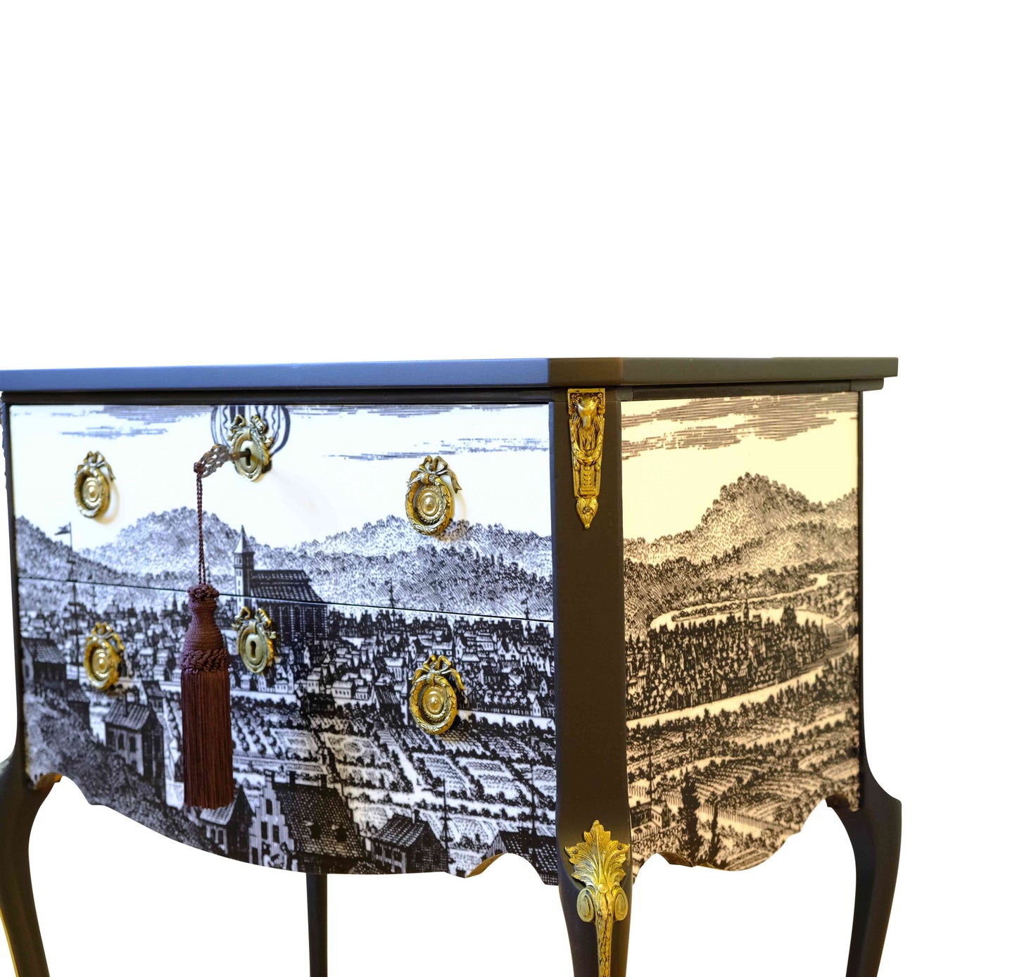 (652-1) Classic Rococo  Style Chests with 17th Century Print