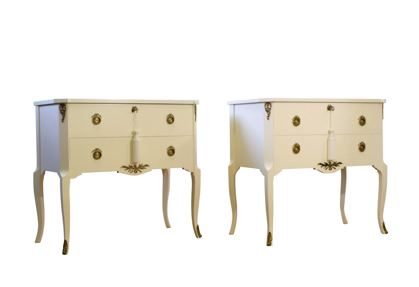 Gustavian Style Commode in Calming Cream with Brass Details (Pair)