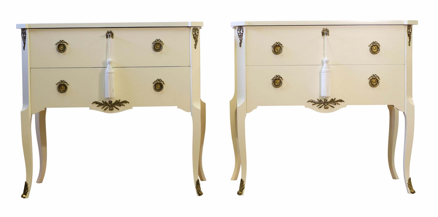 Gustavian Style Commode in Calming Cream with Brass Details (Pair)