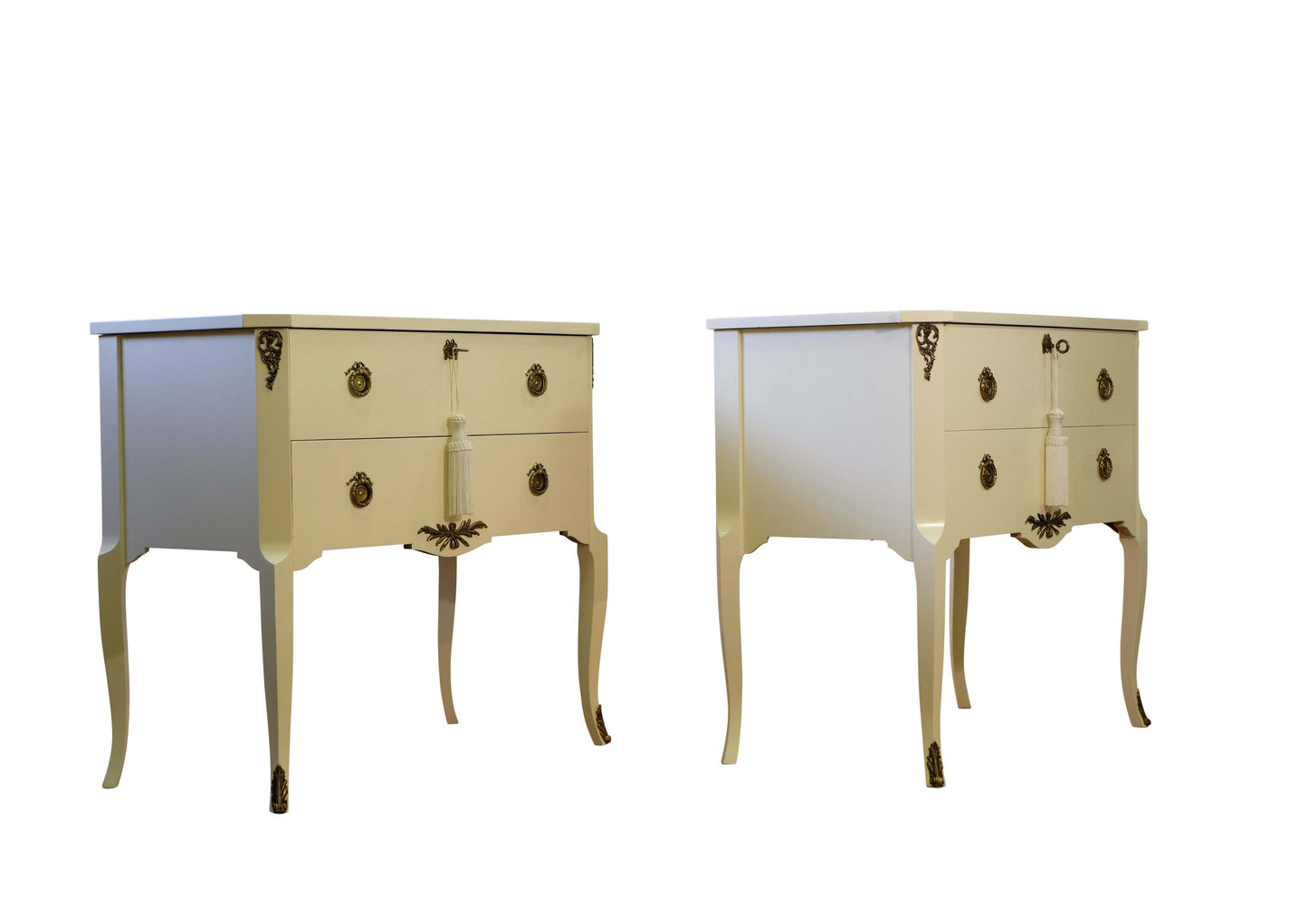 Gustavian Style Commode in Calming Cream with Brass Details (Pair)