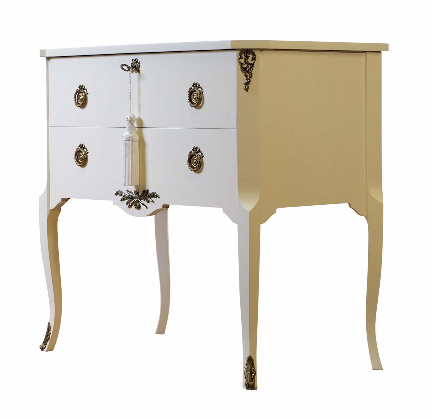Gustavian Style Commode in Calming Cream with Brass Details (Pair)