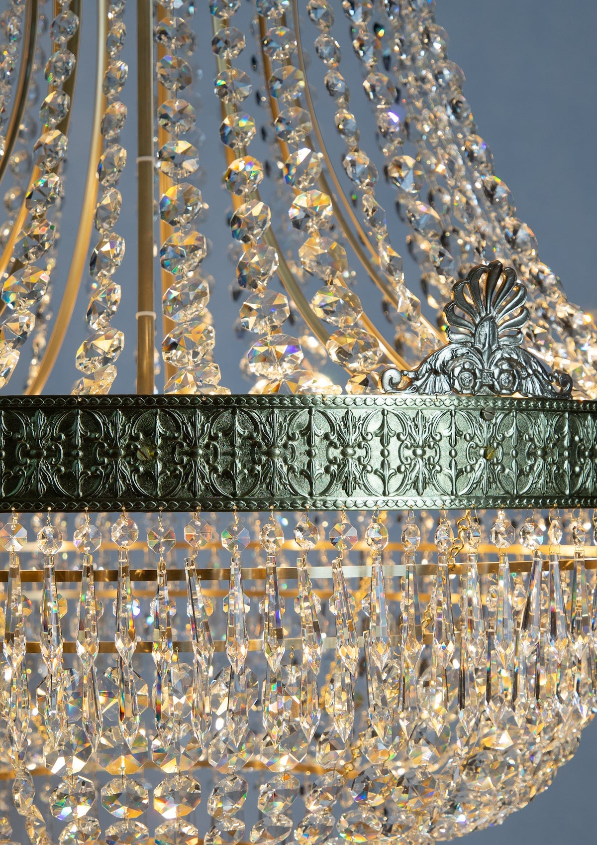 Large Cognac Coloured Empire Chandelier with Crystal Octagons