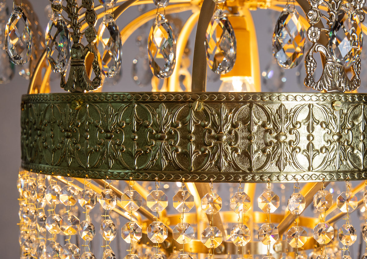 Large Empire Crystal Chandelier brass detail