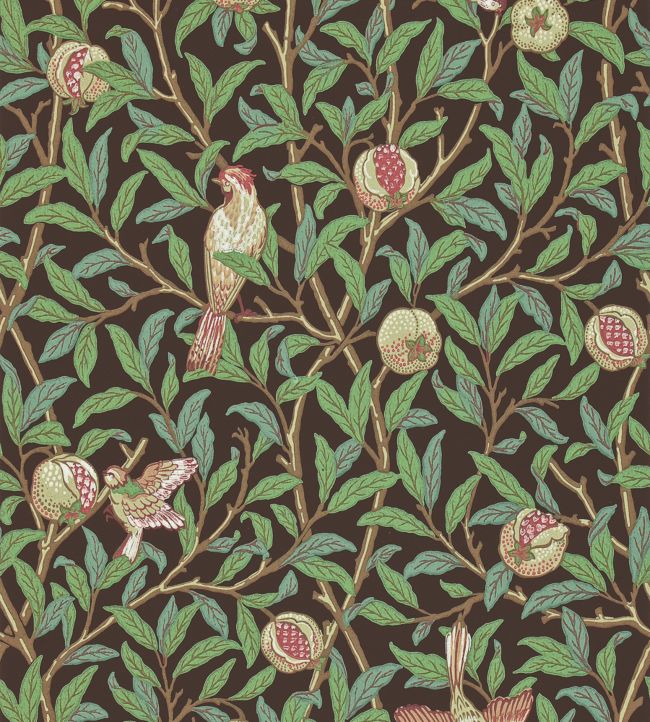 Bird & Pomegranate Wallpaper - Green