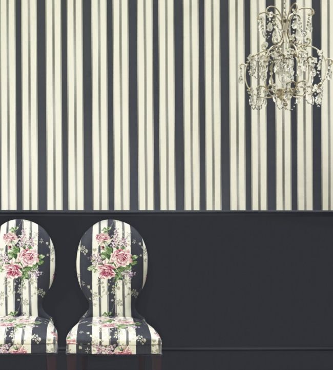 Cecile Stripe Room Wallpaper - Black