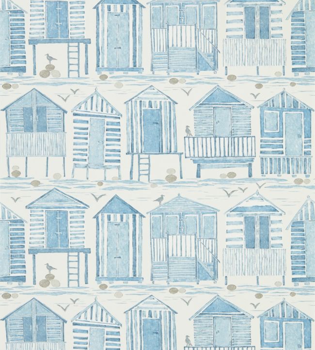 Beach Huts Wallpaper - Blue