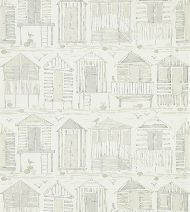 Beach Huts Wallpaper - White