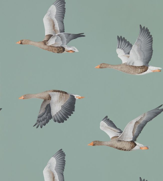 Elysian Geese Wallpaper - Teal