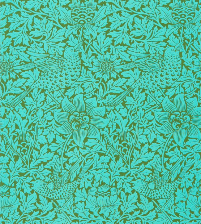 Bird & Anemone Wallpaper - Green
