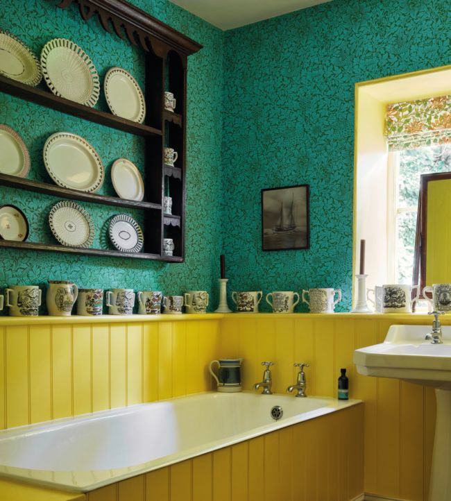 Bird & Anemone Room Wallpaper - Green