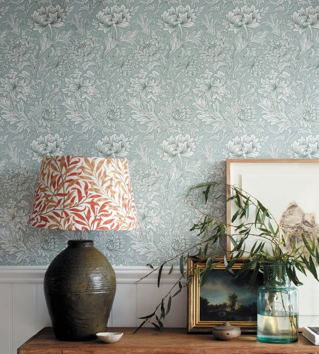Chrysanthemum Toile Room Wallpaper - Blue