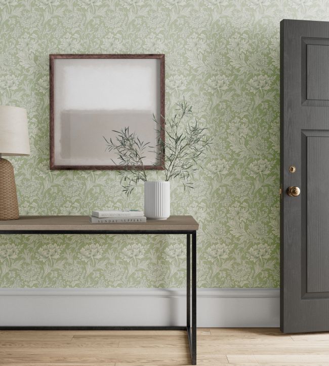 Chrysanthemum Toile Room Wallpaper - Green