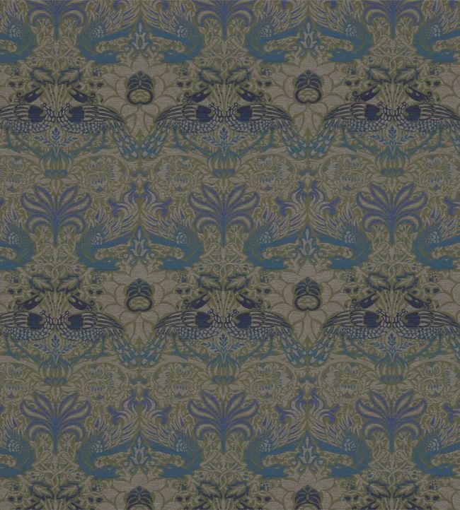 Peacock & Dragon Fabric - Blue