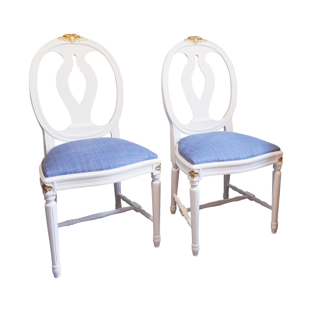 Pair of Gustavian Rose Carved Chairs with Gold carved detailing