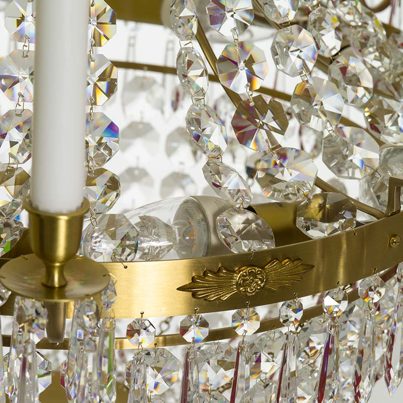 Polished Brass Empire Style 8 Arm Chandelier brass detail