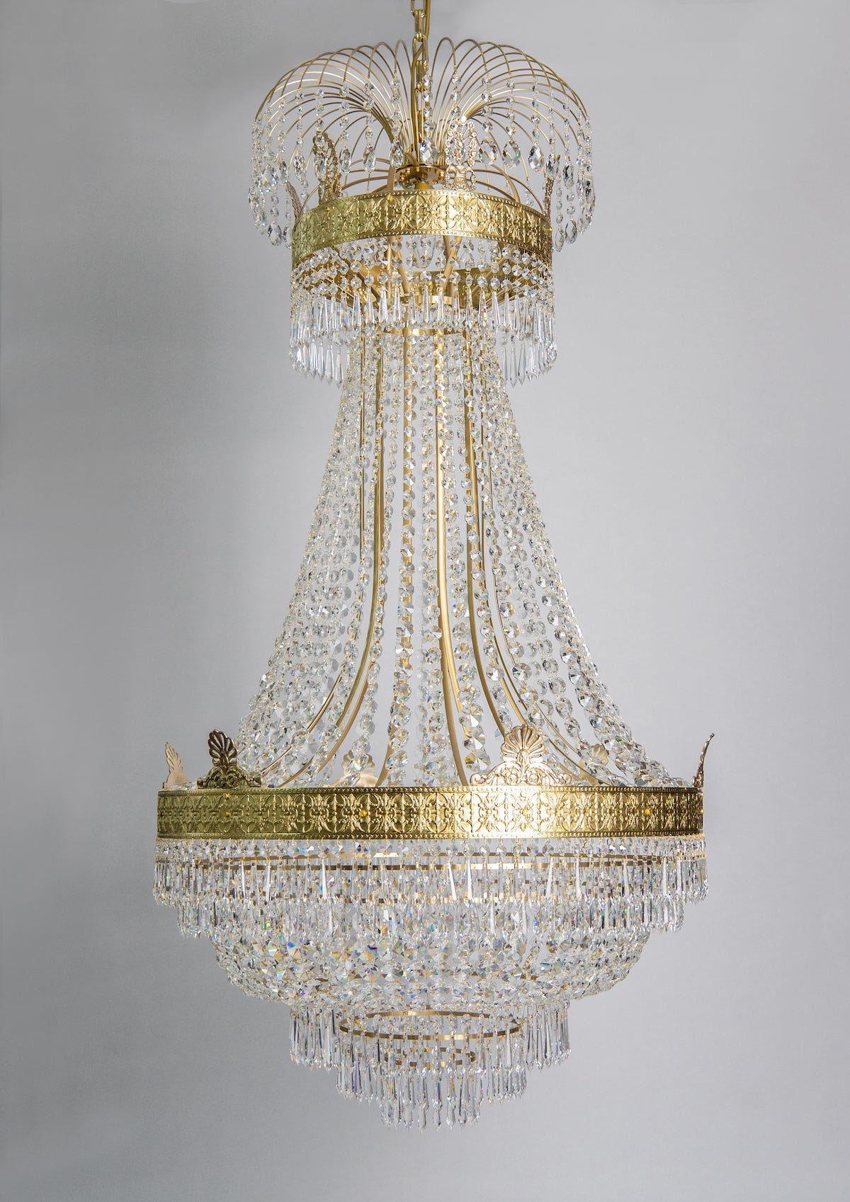 Large Cognac Coloured Empire Chandelier with Crystal Octagons