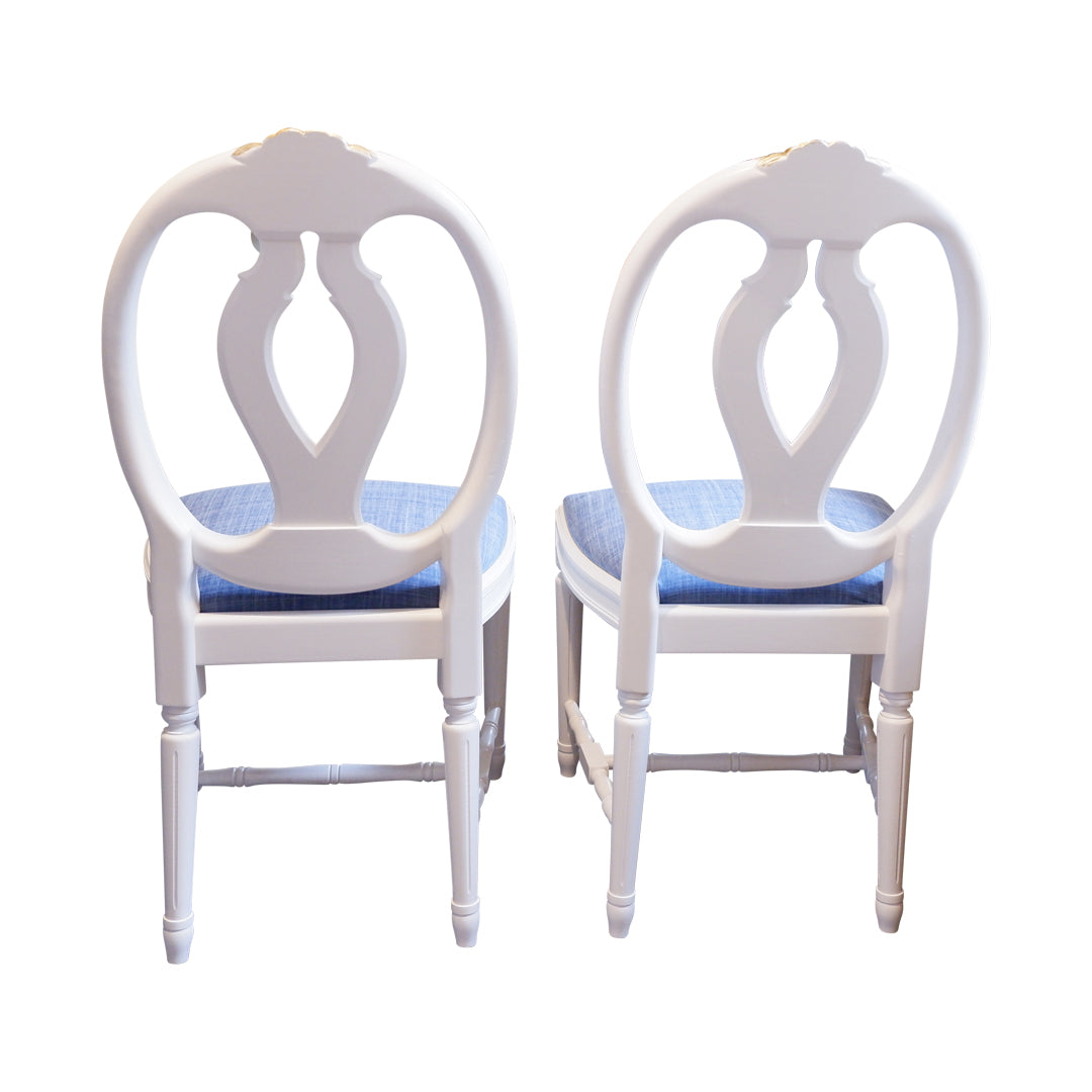 Pair of Gustavian Rose Carved Chairs with Gold carved detailing