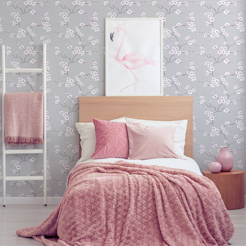 Apple Blossom Room Wallpaper - Silver