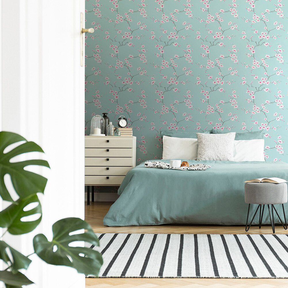 Apple Blossom Room Wallpaper - Blue