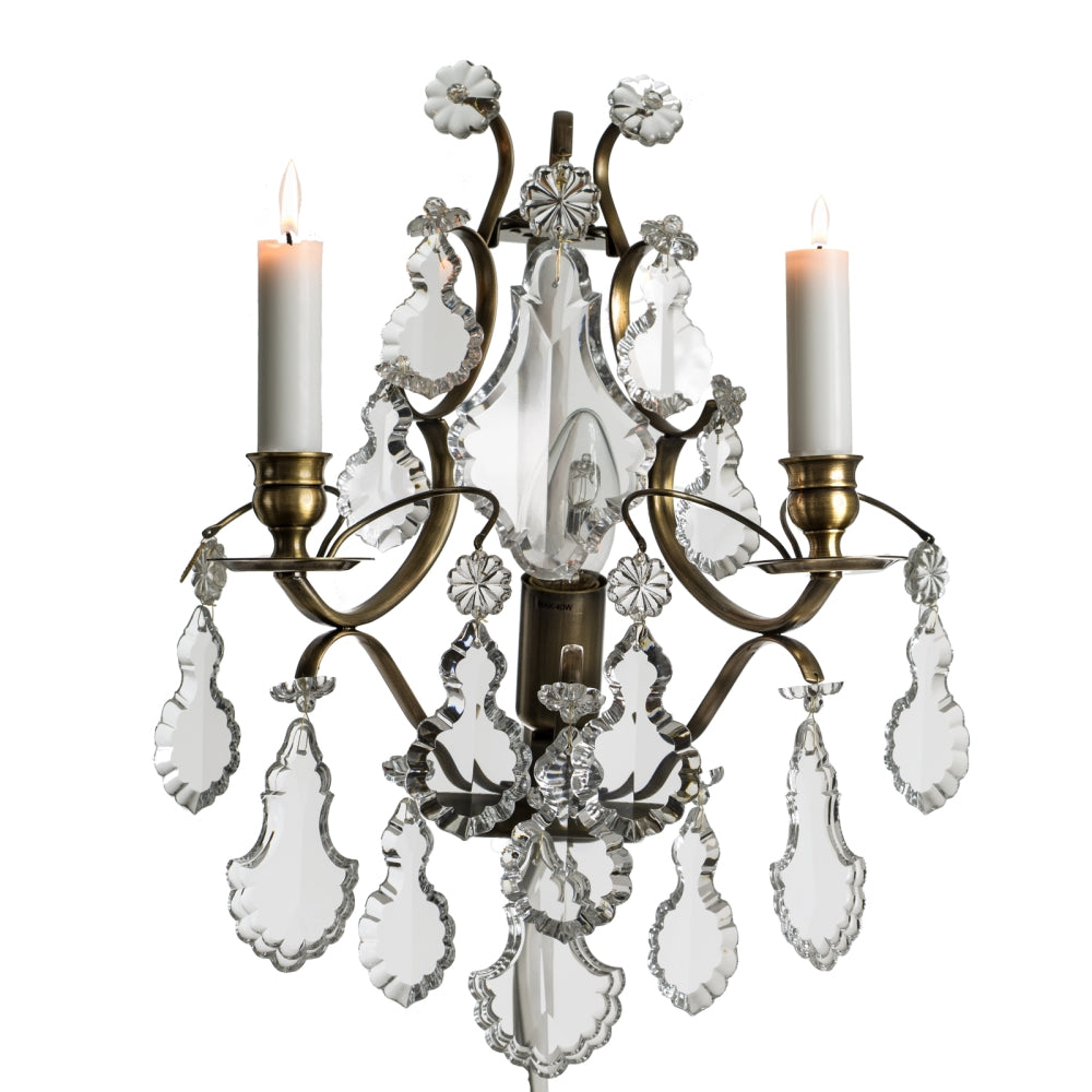 Dark Brass Wall Sconce with pendeloque crystals