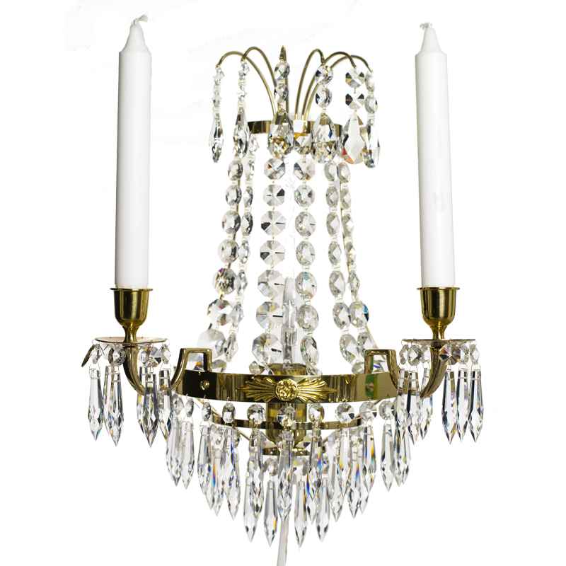 Empire style polished brass Wall Sconce with crystals